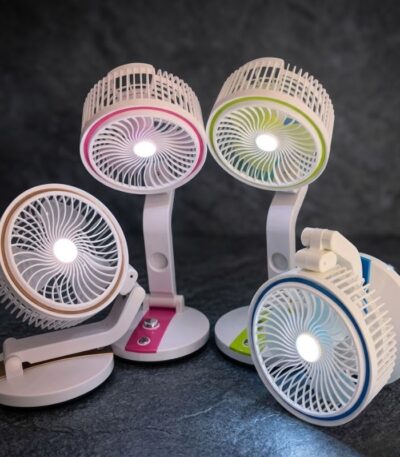 Rechargeable Folding Table Fan with LED Light