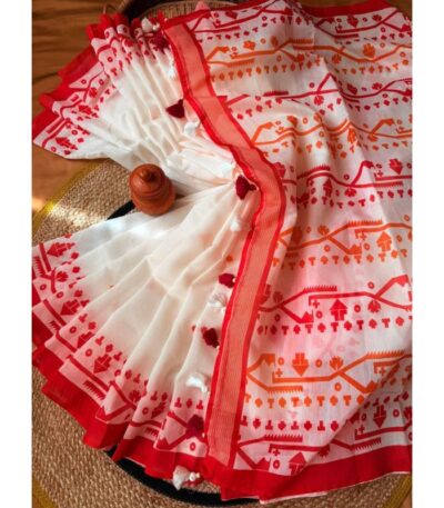 Premium Half Silk Screen Print Saree with Blouse Piece