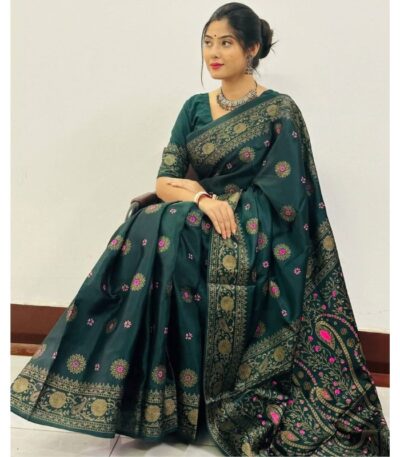 Premium Japanese Silk Screen Print Saree with Blouse Piece